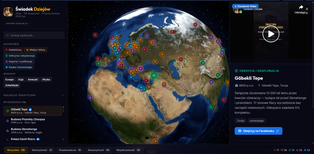 Atlas Świadka Dziejów — interaktywna kula ziemska z wydarzeniami historycznymi